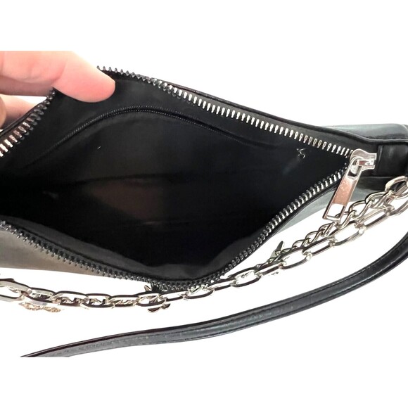 Whimsical Y2K Style Baguette Shoulder Bag Handbag Black w Butterfly Chain Detail - Picture 7 of 8